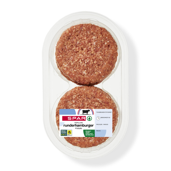 SPAR runderhamburger populair 4st 400 GR