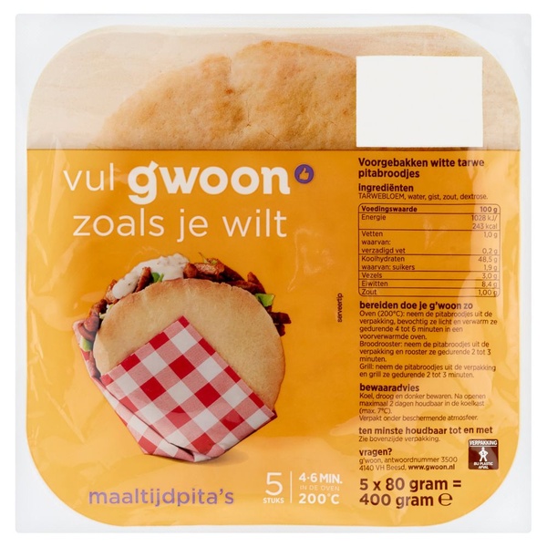 G'WOON maaltijdpita's 400 GR