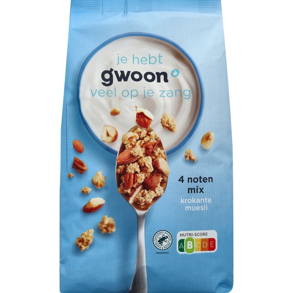 G'WOON krokante muesli 4 noten 900 GR